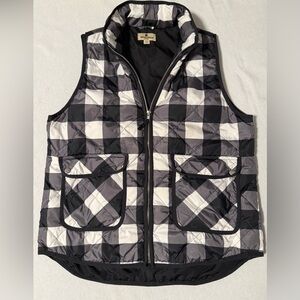 Woolrich Quilted Down Puffer Vest Black Gray Plaid